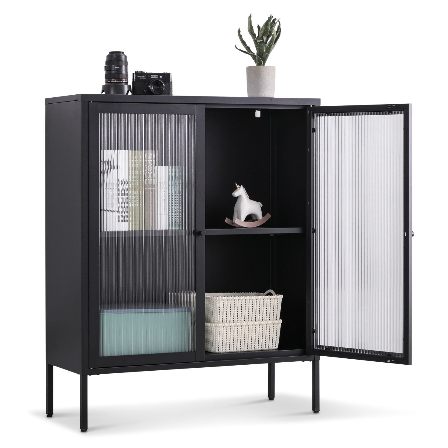 Coemo Highboard Tokio schwarz 90x35x110cm Metall Glast&uuml;ren 