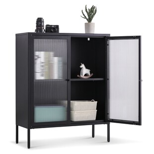 Coemo Highboard Tokio schwarz 90x35x110cm Metall Glastüren 