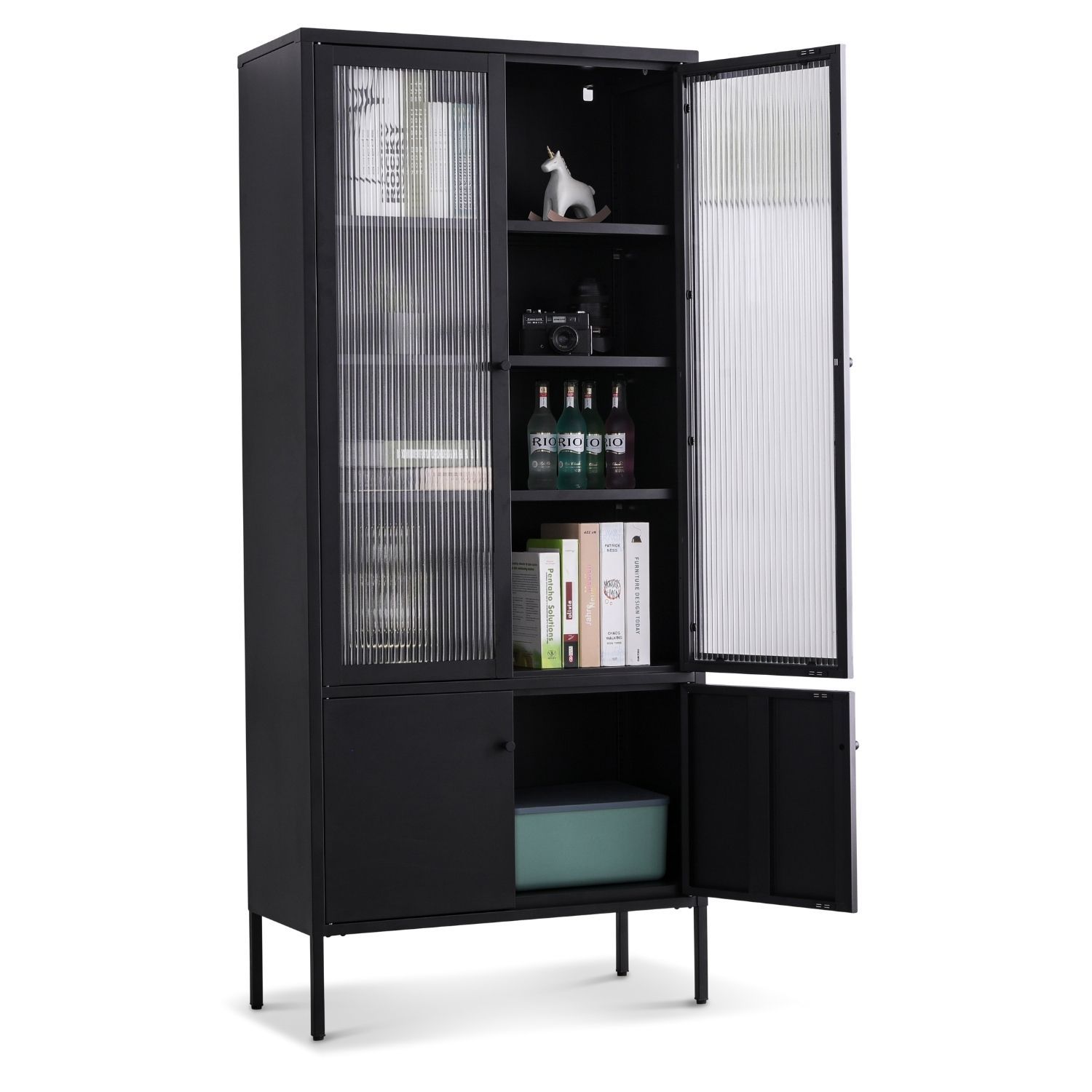 Coemo Vitrine Tokio schwarz 80x35x180cm Metall Glast&uuml;ren 