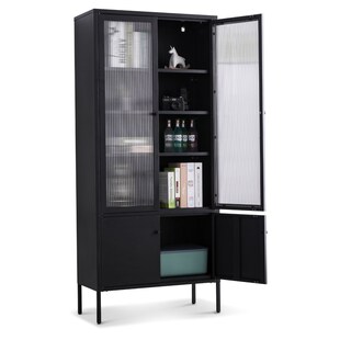 Coemo Vitrine Tokio schwarz 80x35x180cm Metall Glastüren 