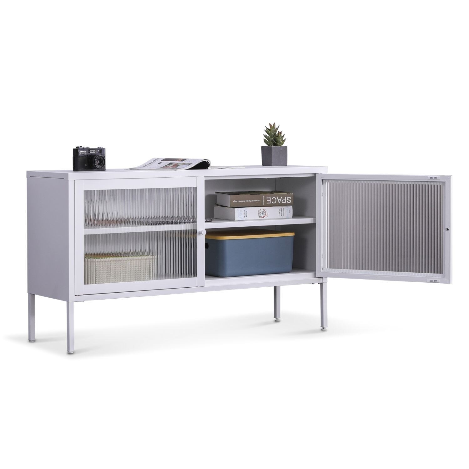 Coemo Sideboard weiß Tokio 115x35x64cm Metall Glastüren