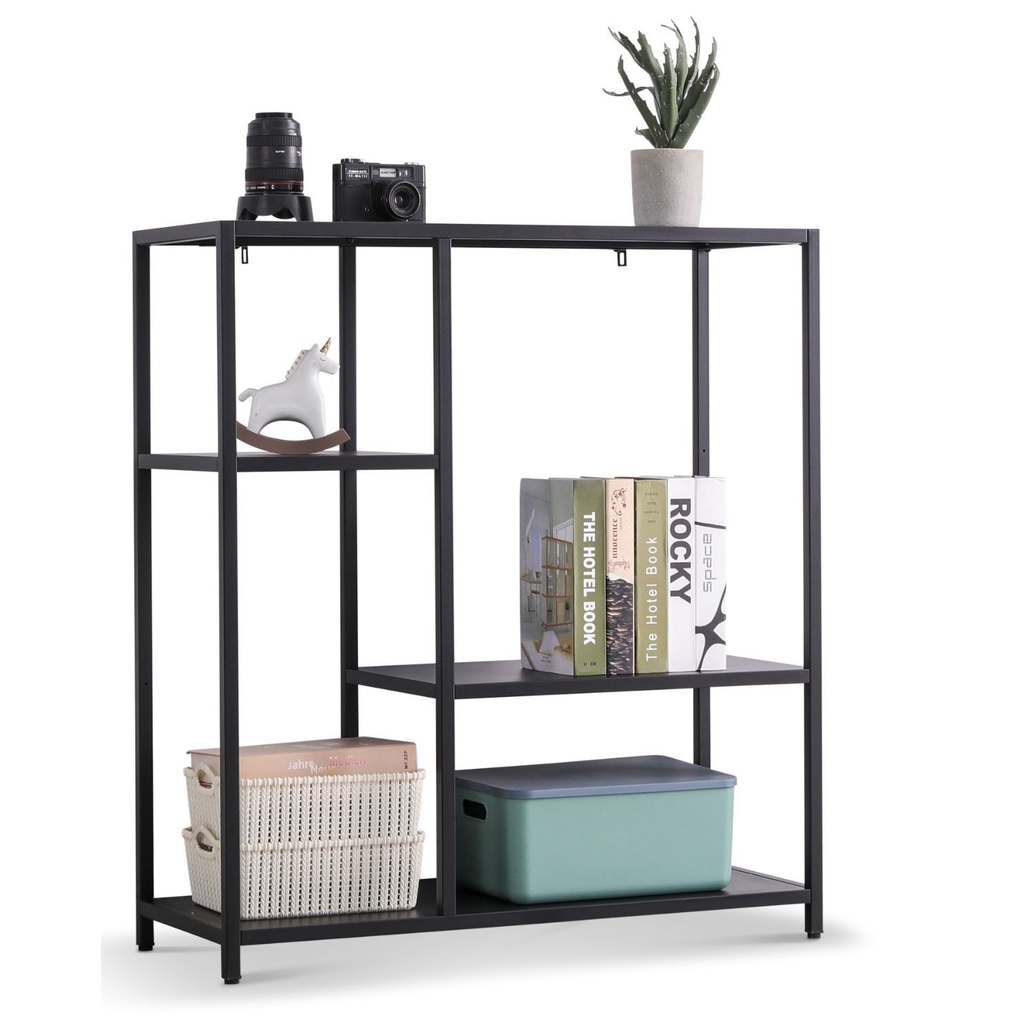 Coemo Regal Chicago Raumteiler schwarz 90x35x100cm Metall 4 Ablagefl&auml;chen 