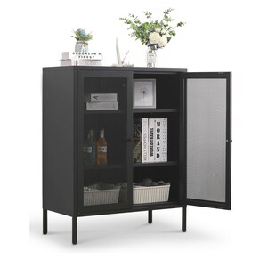 Mein-Regal Highboard Mesh 80x40x100cm aus Metall mit Meshtüren schwarz 