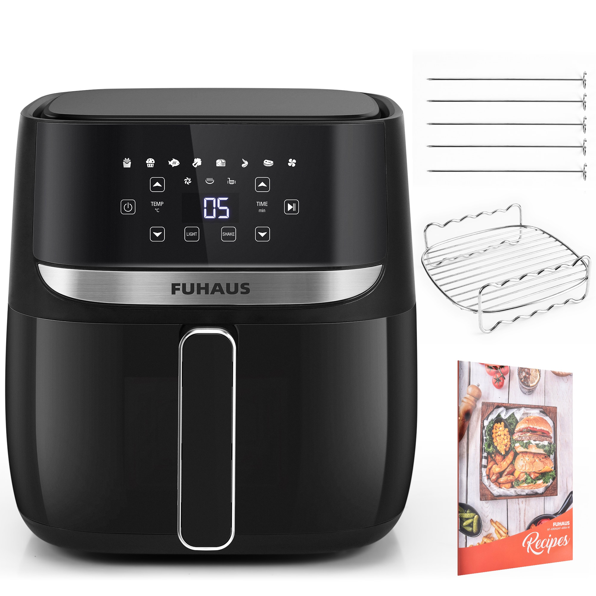 Hei&szlig;luftfritteuse 6L XXL Friteuse Heissluft ohne &Ouml;l LED-Touchscreen 1700 W 