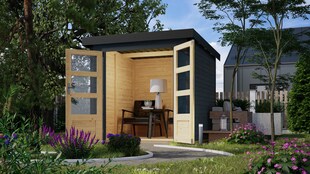 Karibu Hybrid Gartenhaus Hollywood anthrazit inkl. Fußboden Gartenlaube Geräteschuppen Gartenhütte 