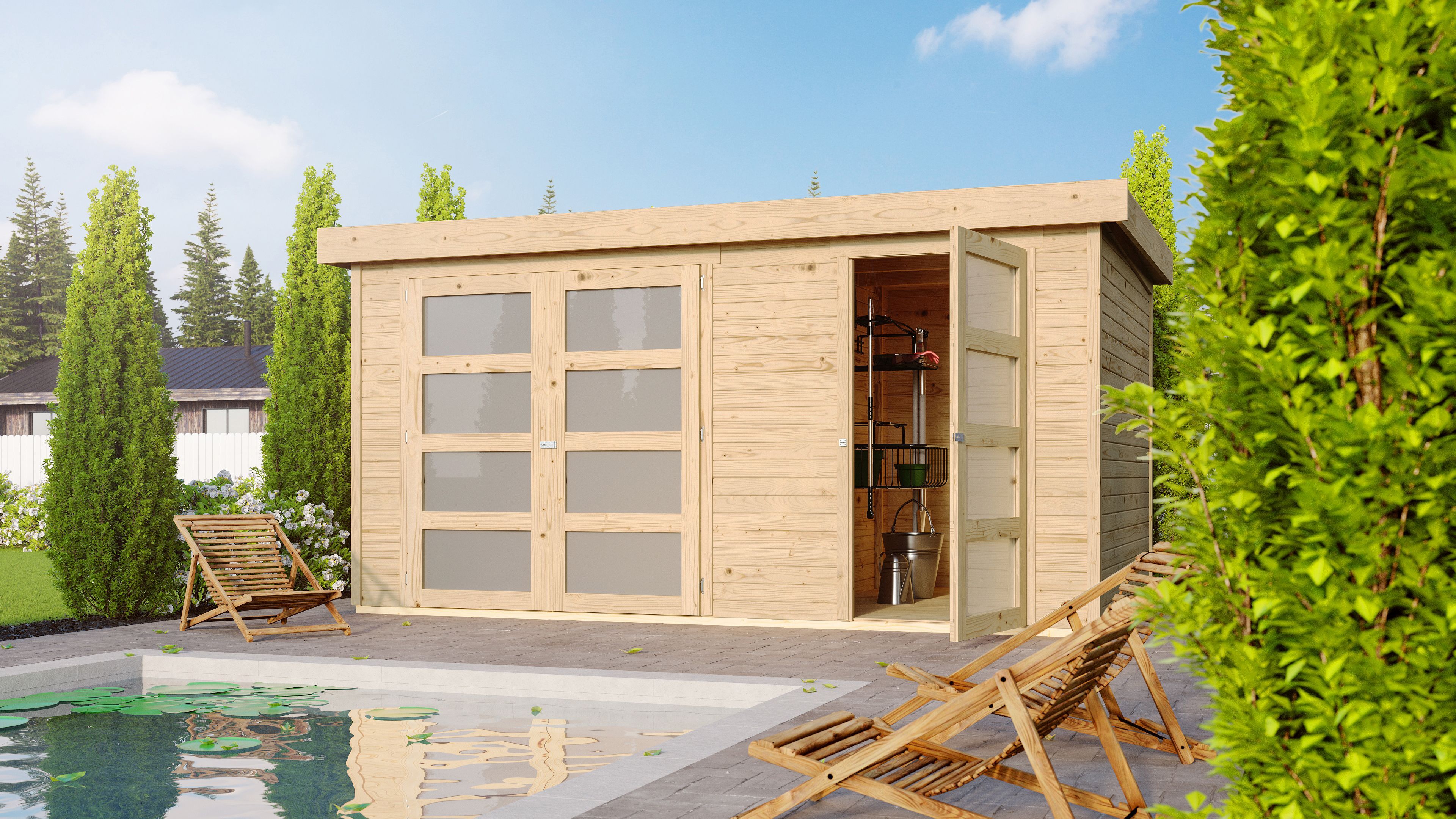 Karibu Gartenhaus Maluna 1 naturbelassen inkl. Fu&szlig;boden & Dacheindeckung Ger&auml;tehaus Gartenlaube 