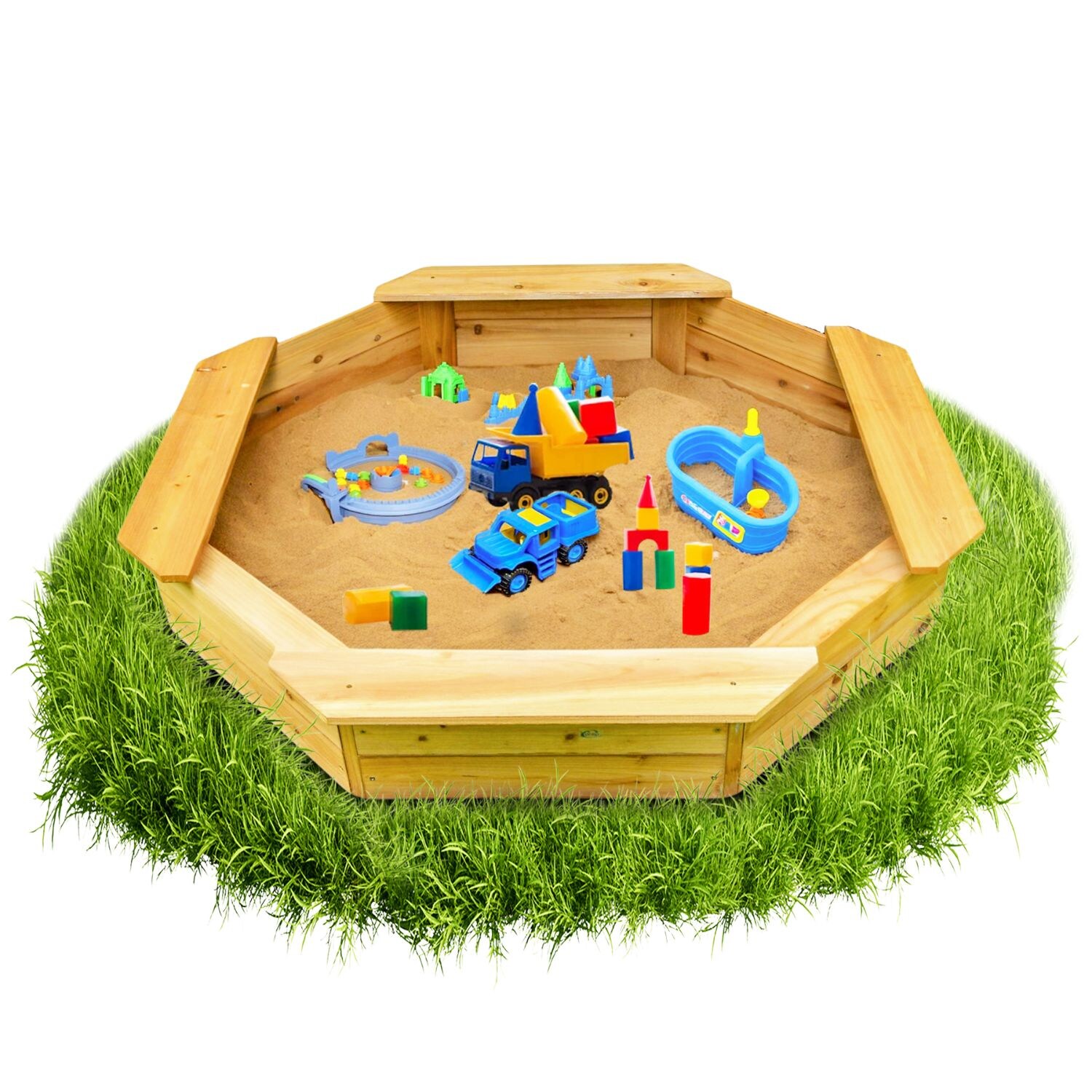 6-eckiger Sandkasten Sally Holz inkl. Bodenplane 135x135x20 cm