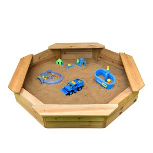 Coemo 6-eckiger Sandkasten Sally Holz inkl. Bodenplane 135x135x20 cm 