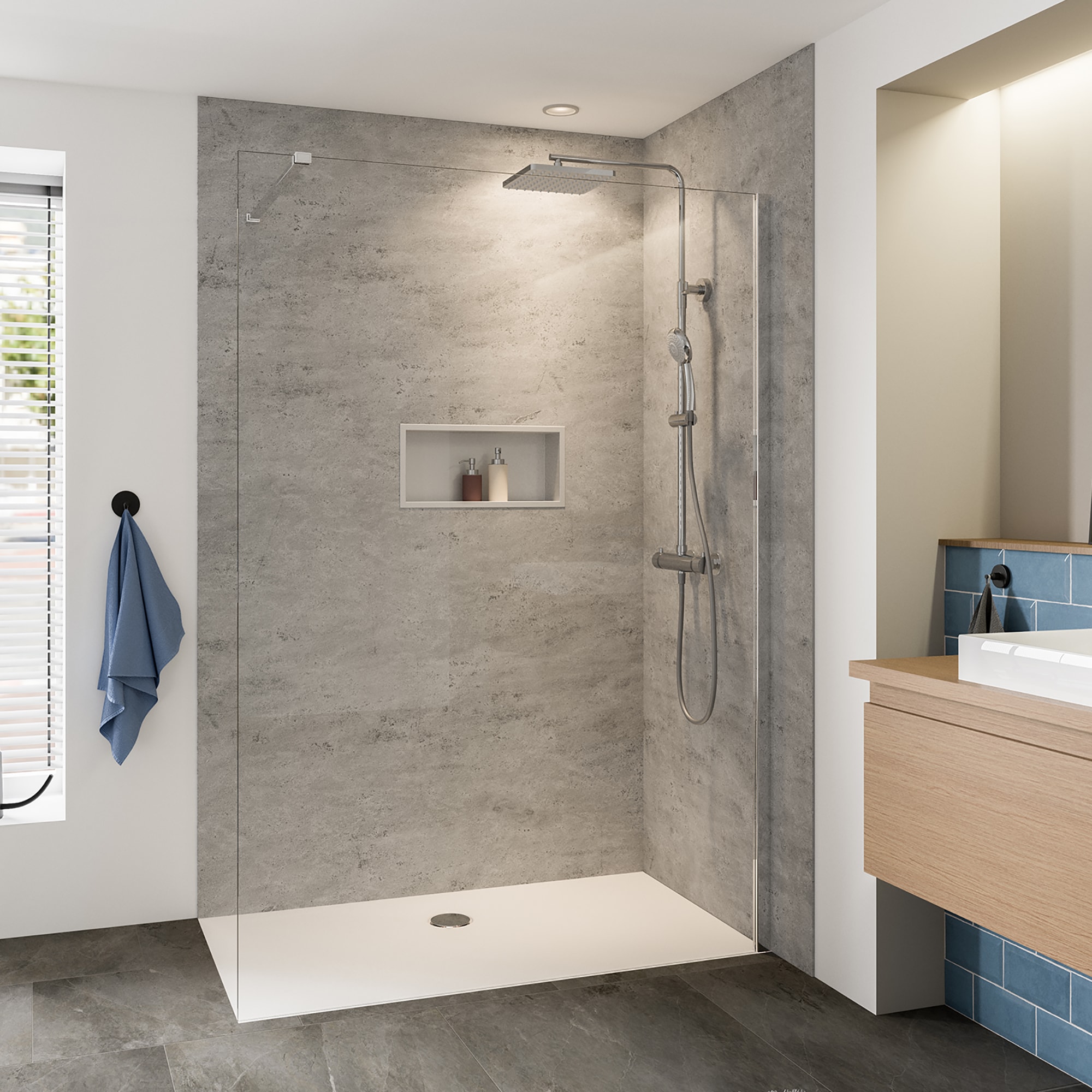 Breuer Panorama Duschwand teilgerahmt alu chromeffekt Klarglas mit CER alleinstehend 1400 