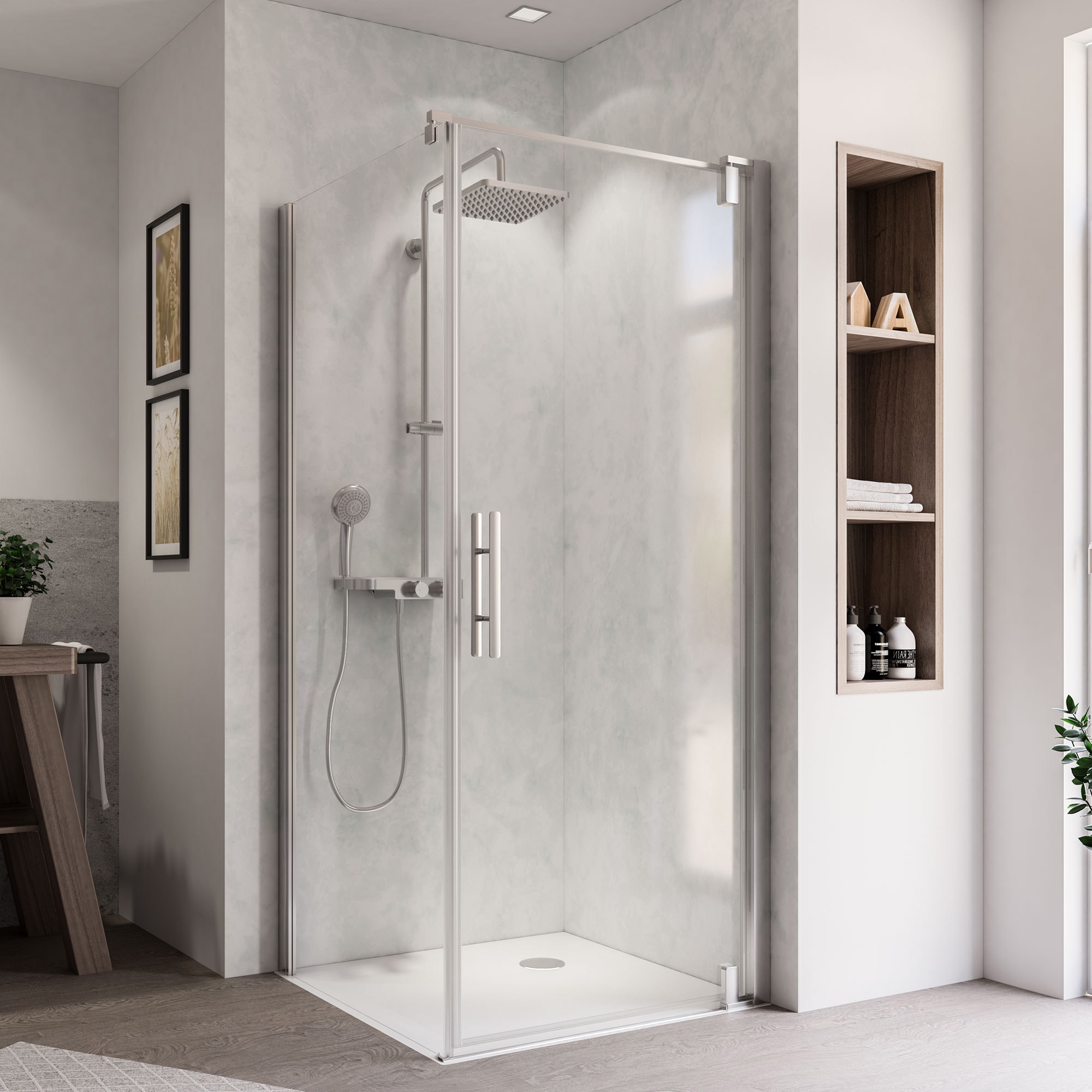 Breuer Europa Design Seitenwand (Anschlag links) f&uuml;r Dreht&uuml;r alu chromeffekt Klarglas 900 mm 