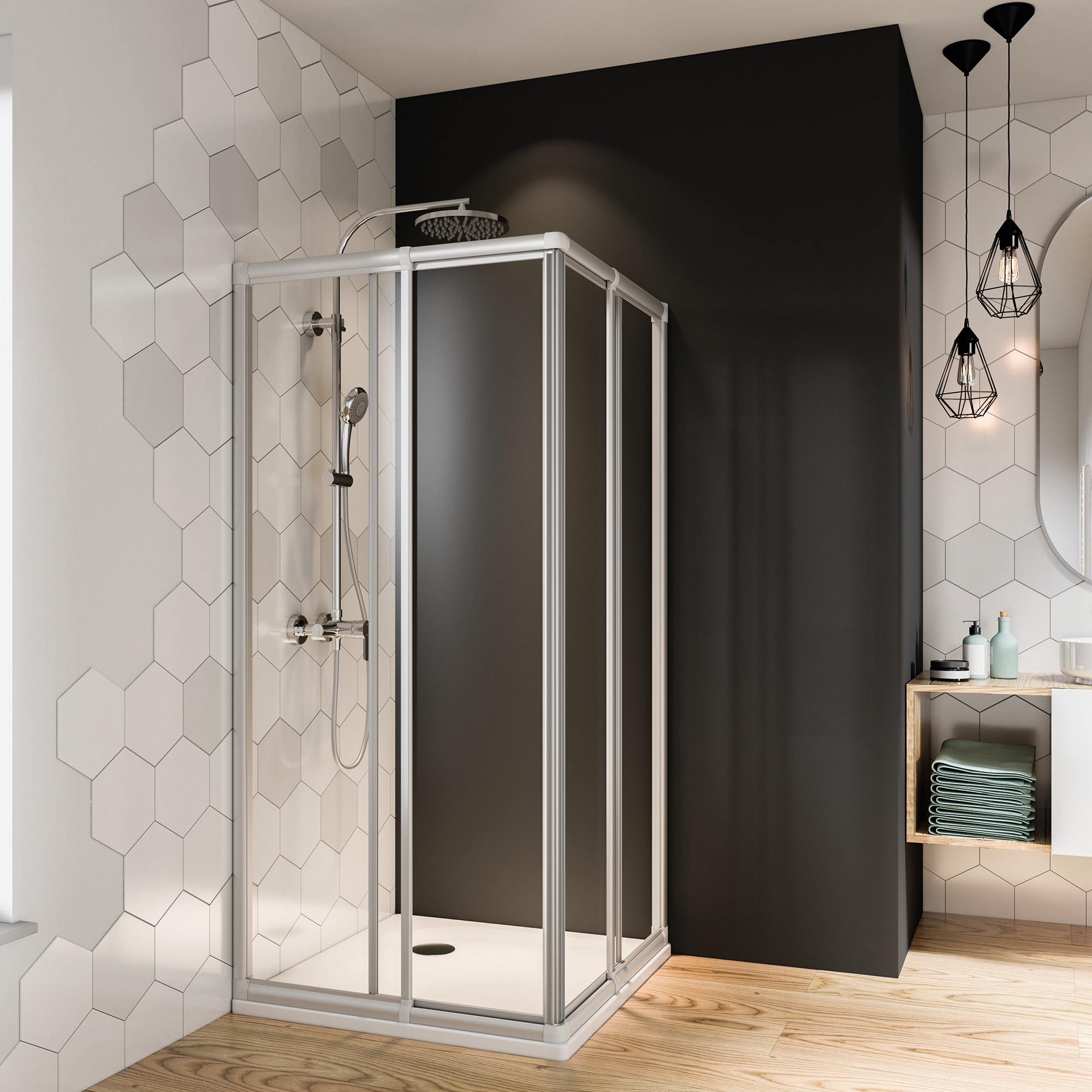 Breuer Fara 4 Eckeinstieg Schiebet&uuml;r 4-teilig alu Silber matt Klarglas 