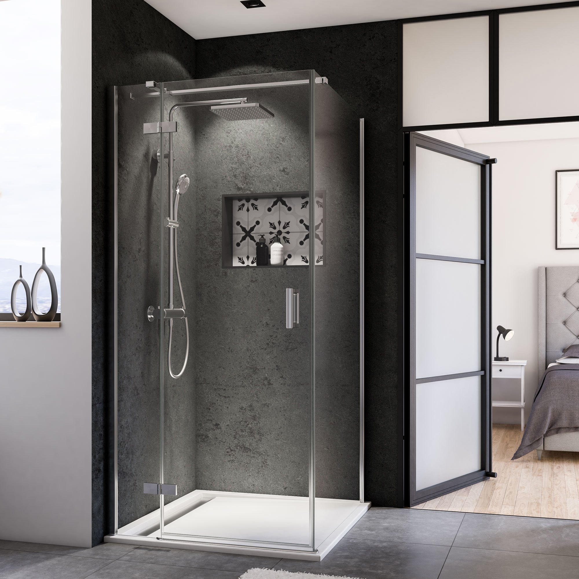 Breuer Panorama Seitenwand alu chromeffekt Klarglas inkl. CER teilgerahmt 900 f&uuml;r Dreht&uuml;r+FT Typ 3384/3385 