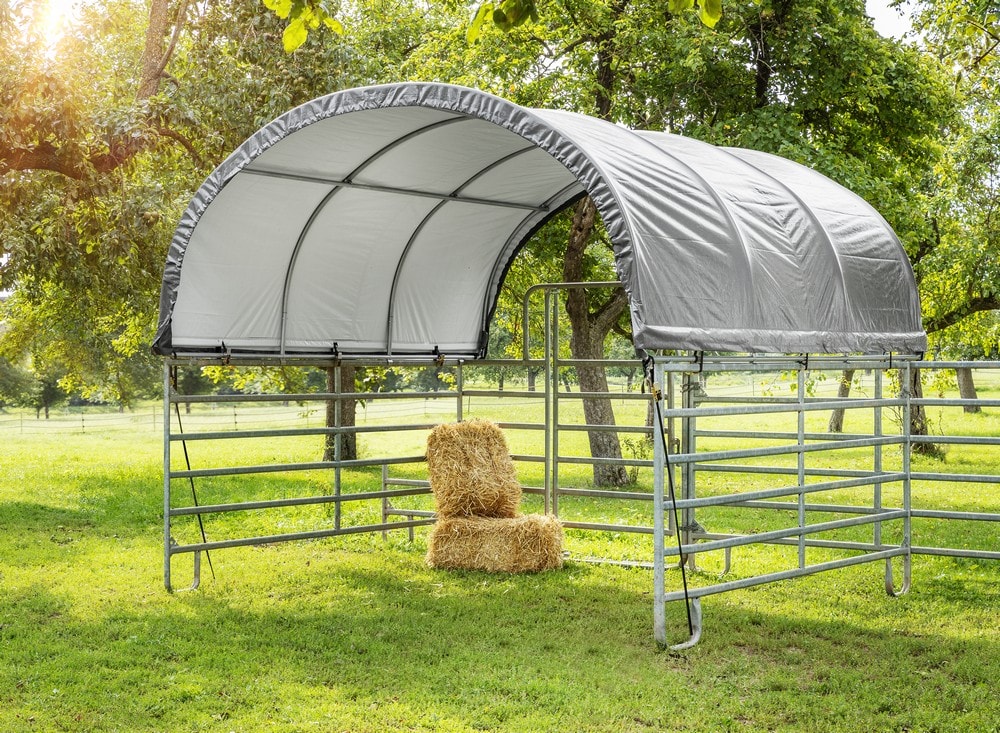 GreenYard Weidezelt-&Uuml;berdachung - ca. 360 x 360 x 160 cm  Abdeckplane Schutzh&uuml;lle mit Stahlrahmen 