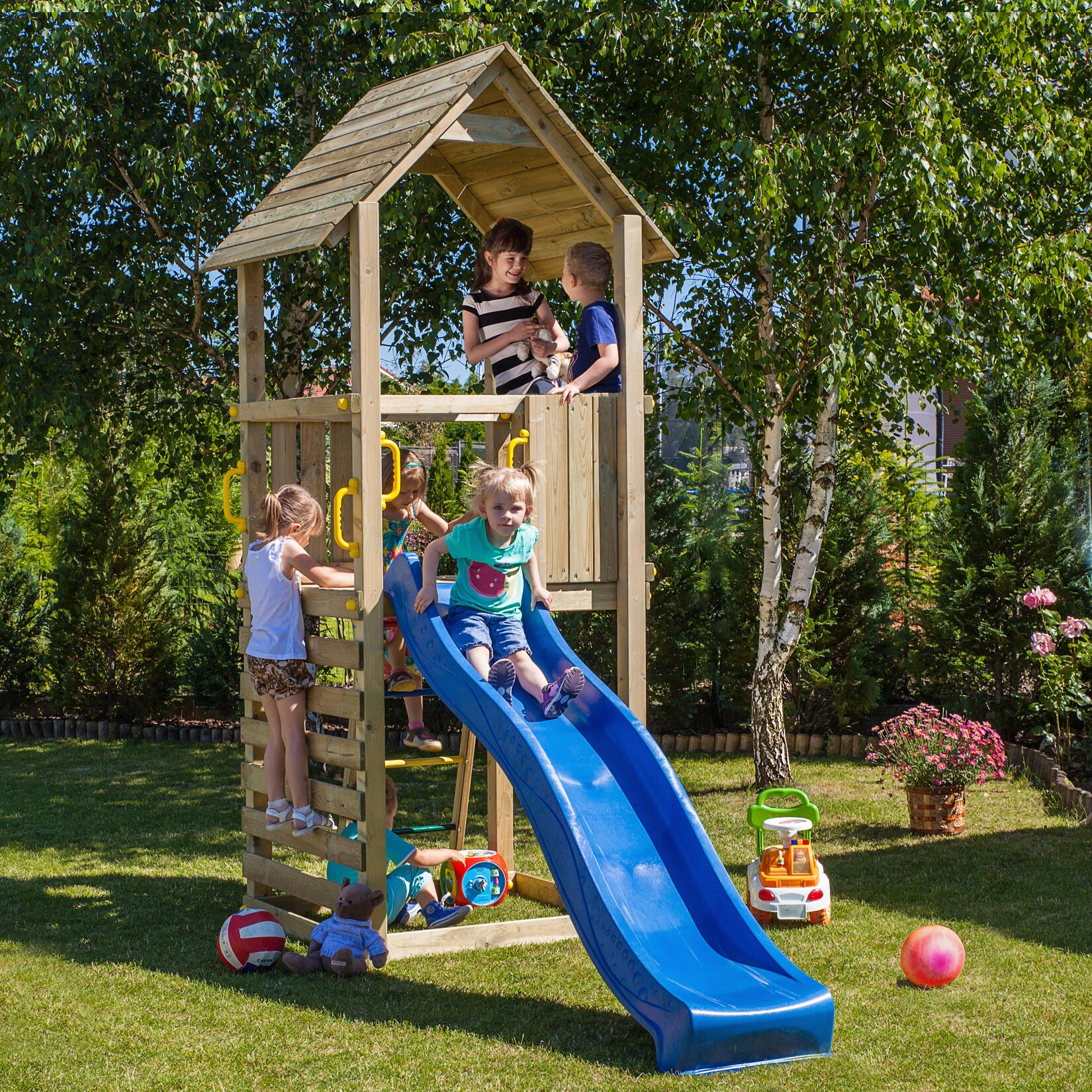 FUNGOO Spielturm Klettergerüst  CAROL1 mit Rutsche und Kletterwand