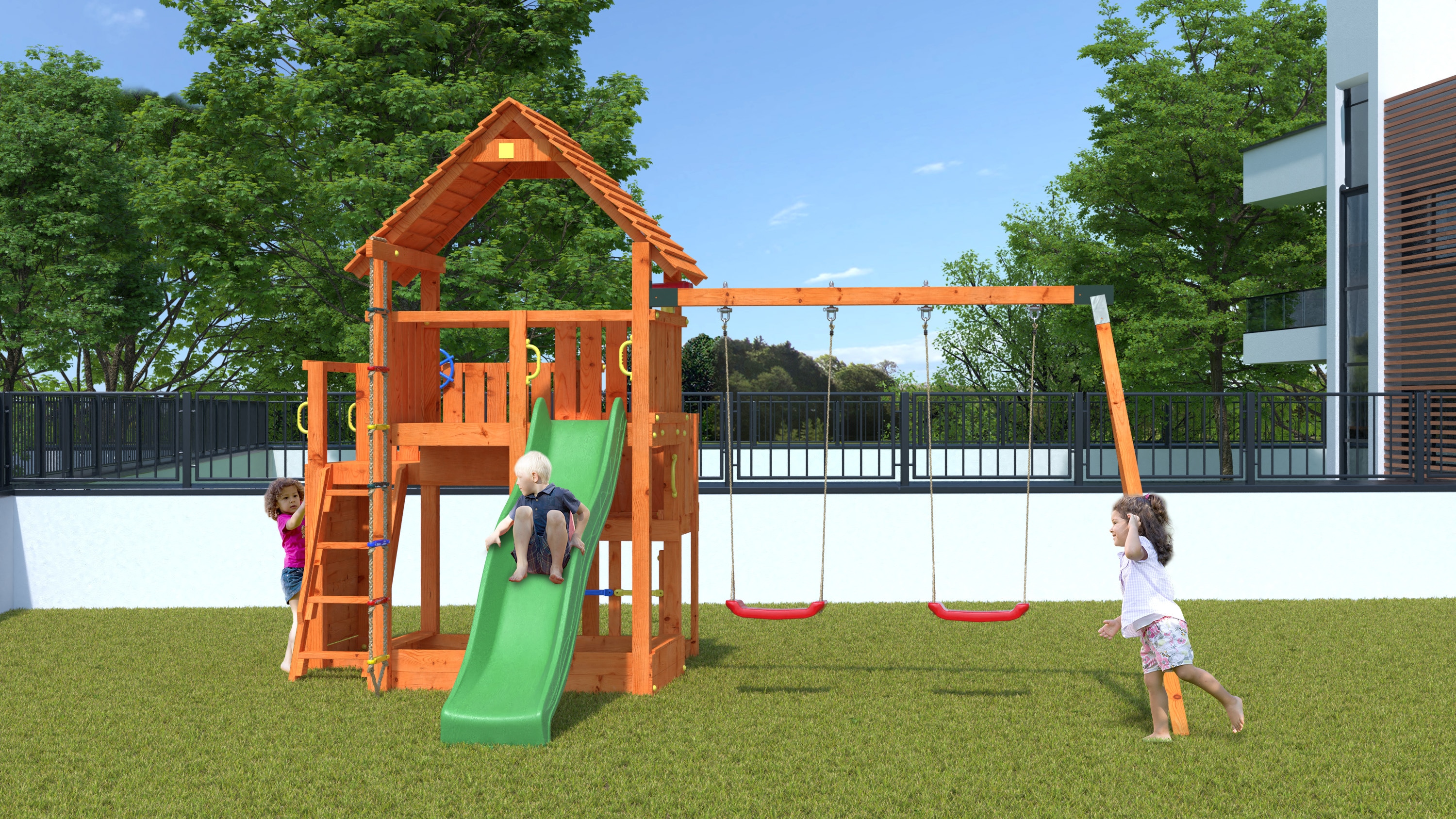 FUNGOO Spielturm Kletterger&uuml;st BIG LEADER MOVE RED 