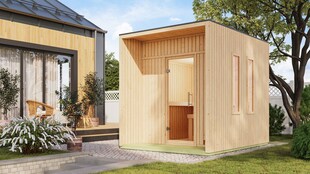 Karibu 73 mm Saunahaus Lejana inkl. Saunaofen mit eingebauter Steuerung 9 kW schwarz 