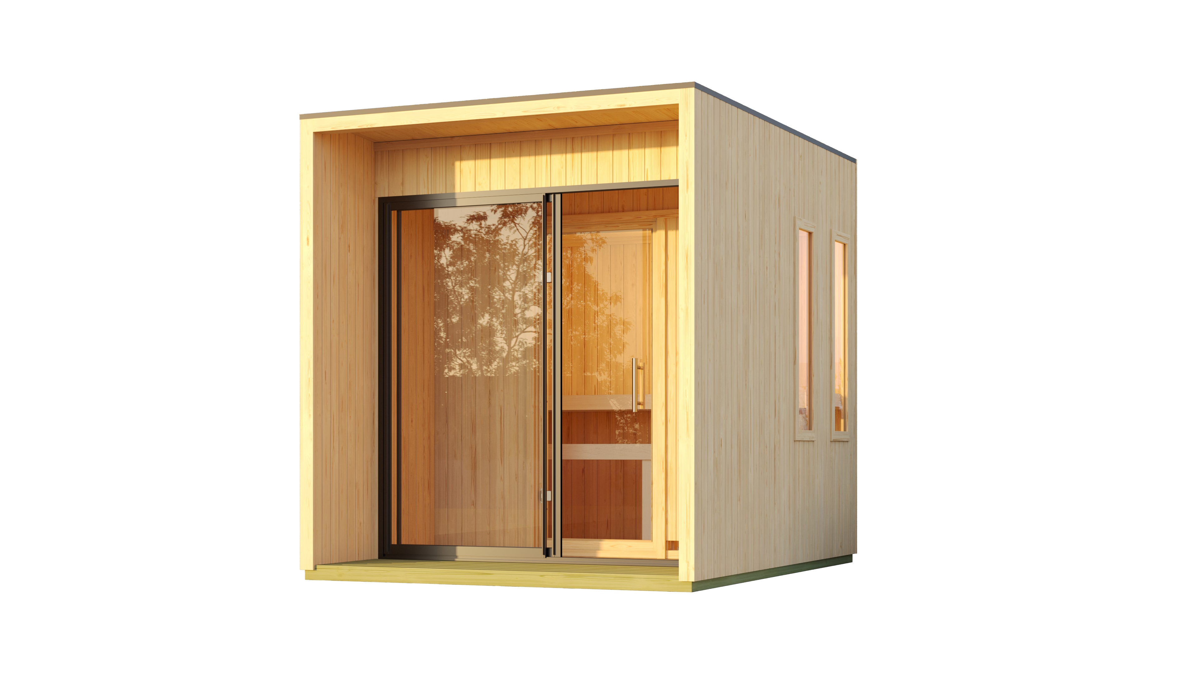 Karibu 73 mm Saunahaus Isidora inkl. Saunaofen mit eingebauter Steuerung 9 kW naturbelassen oder schwarz 