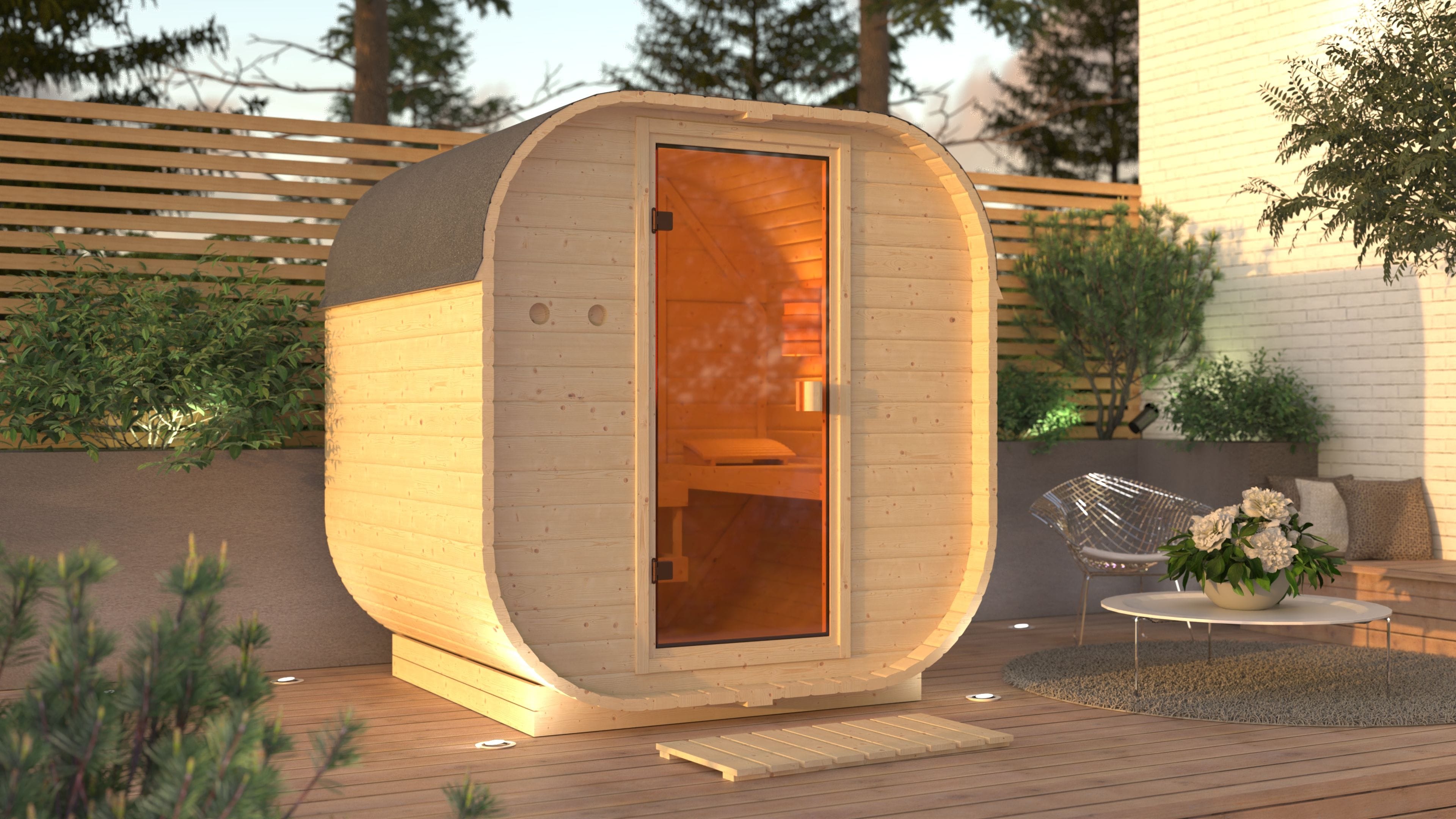 Karibu W&uuml;rfelsaunahaus Louisa inkl. Ofen 9 kW integr. Strg optional mit Dacheindeckung 