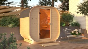 Karibu Würfelsaunahaus Louisa inkl. Ofen 9 kW integr. Strg optional mit Dacheindeckung 