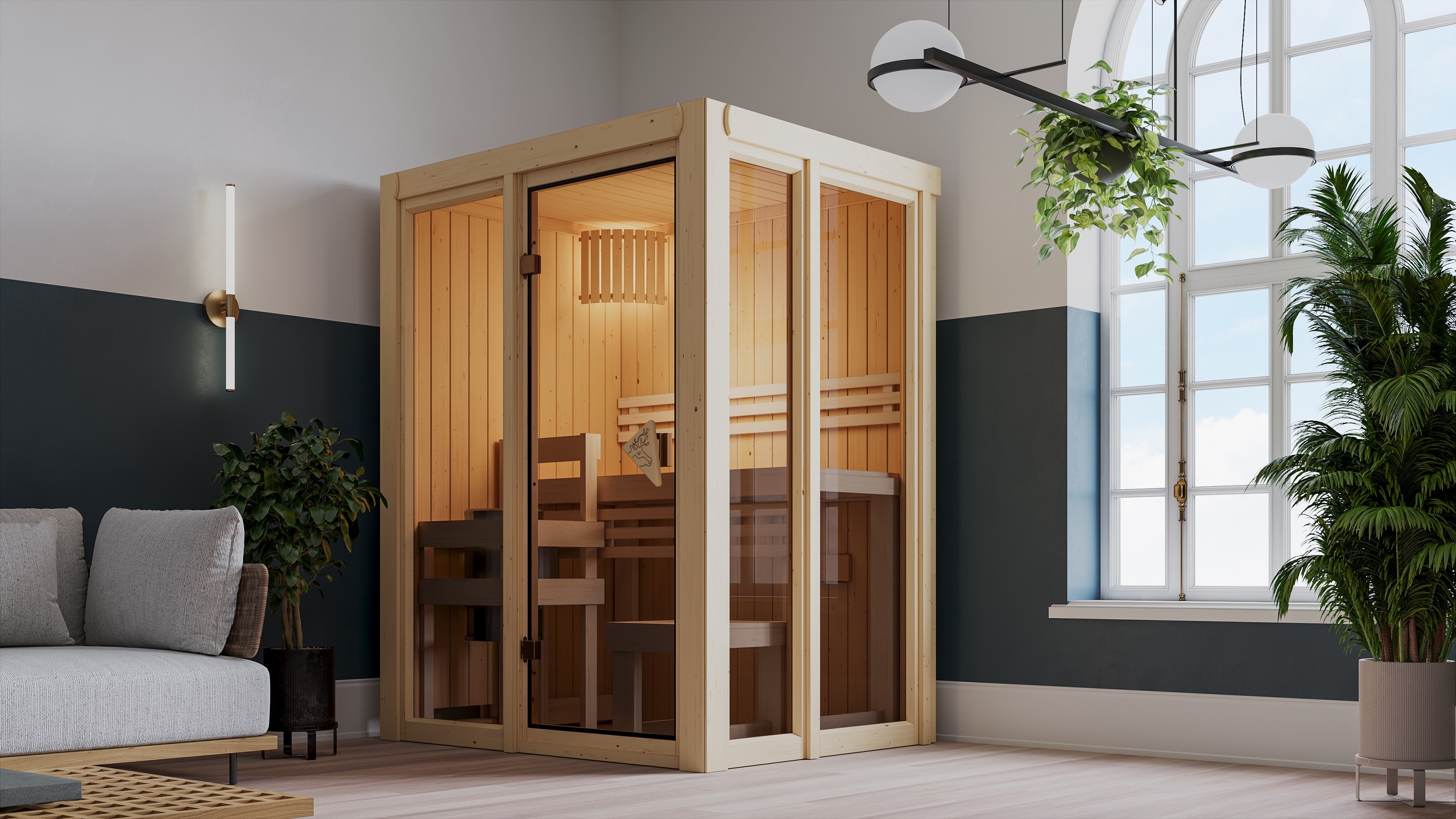 Karibu 68 mm Sauna Ida 3 inkl. Ofen 3,6 kW intgr. Strg 