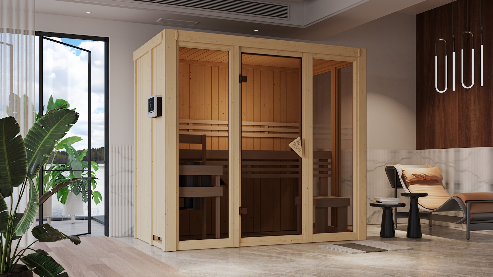 Karibu 68 mm Sauna Ida 3 inkl. Ofen 3,6 kW intgr. Strg