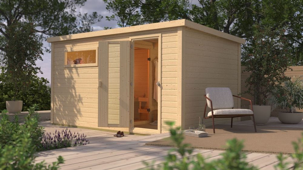 Karibu 38mm Saunahaus Melo 6 inkl. Ofen 9 kW integr. Strg 