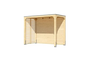 Karibu Promajna small Pavillon halb mit Rückwand und 2 Lamellenwänden 