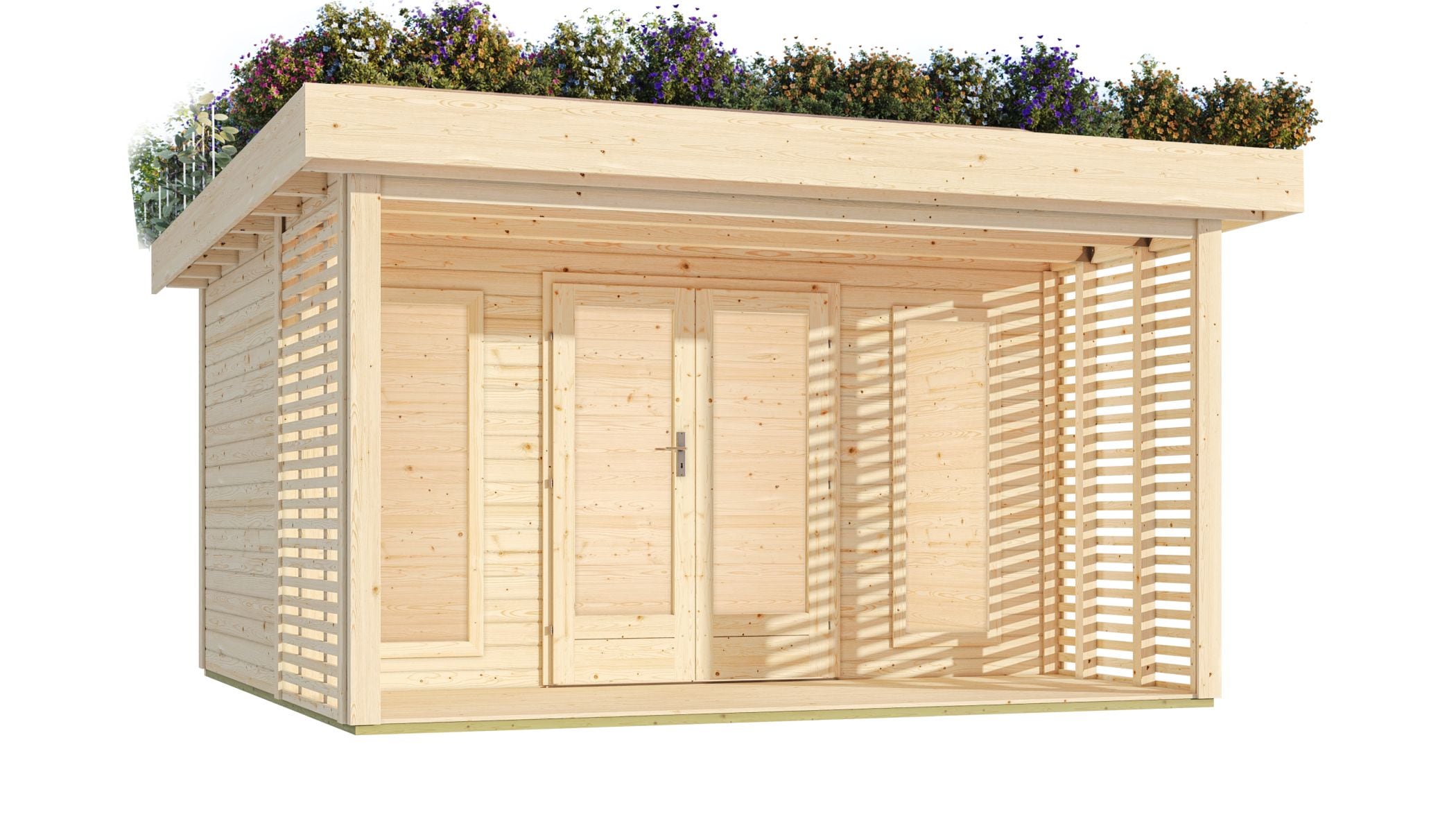 Karibu Gartenhaus Oslo Gartenhaus mit Gr&uuml;ndach &ndash; 15,72 m&sup2; nordischer Fichte 38 mm Wandst&auml;rke 