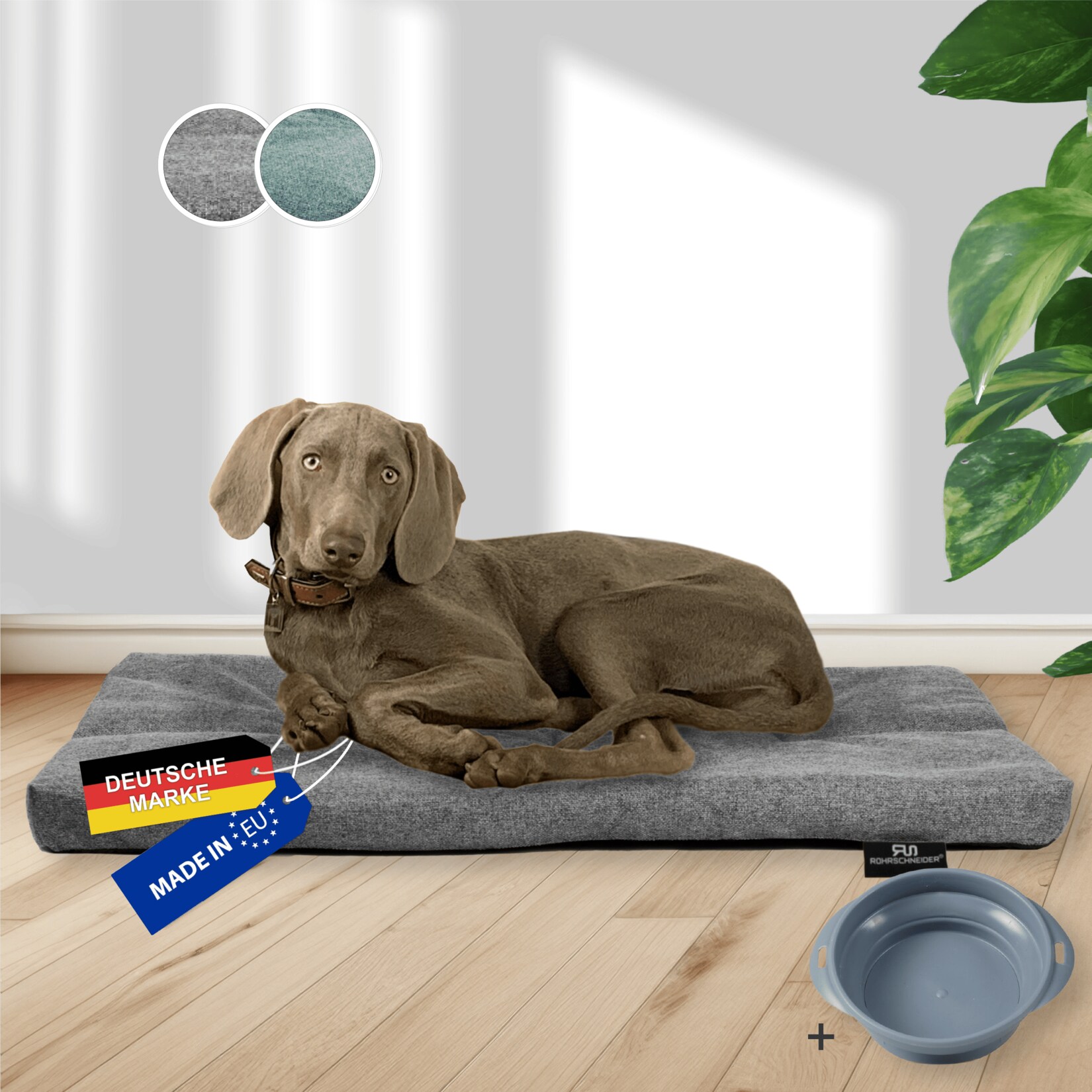 Tierkissen Gr.3 Posterstoff Türkis + faltbarer Reisenapf