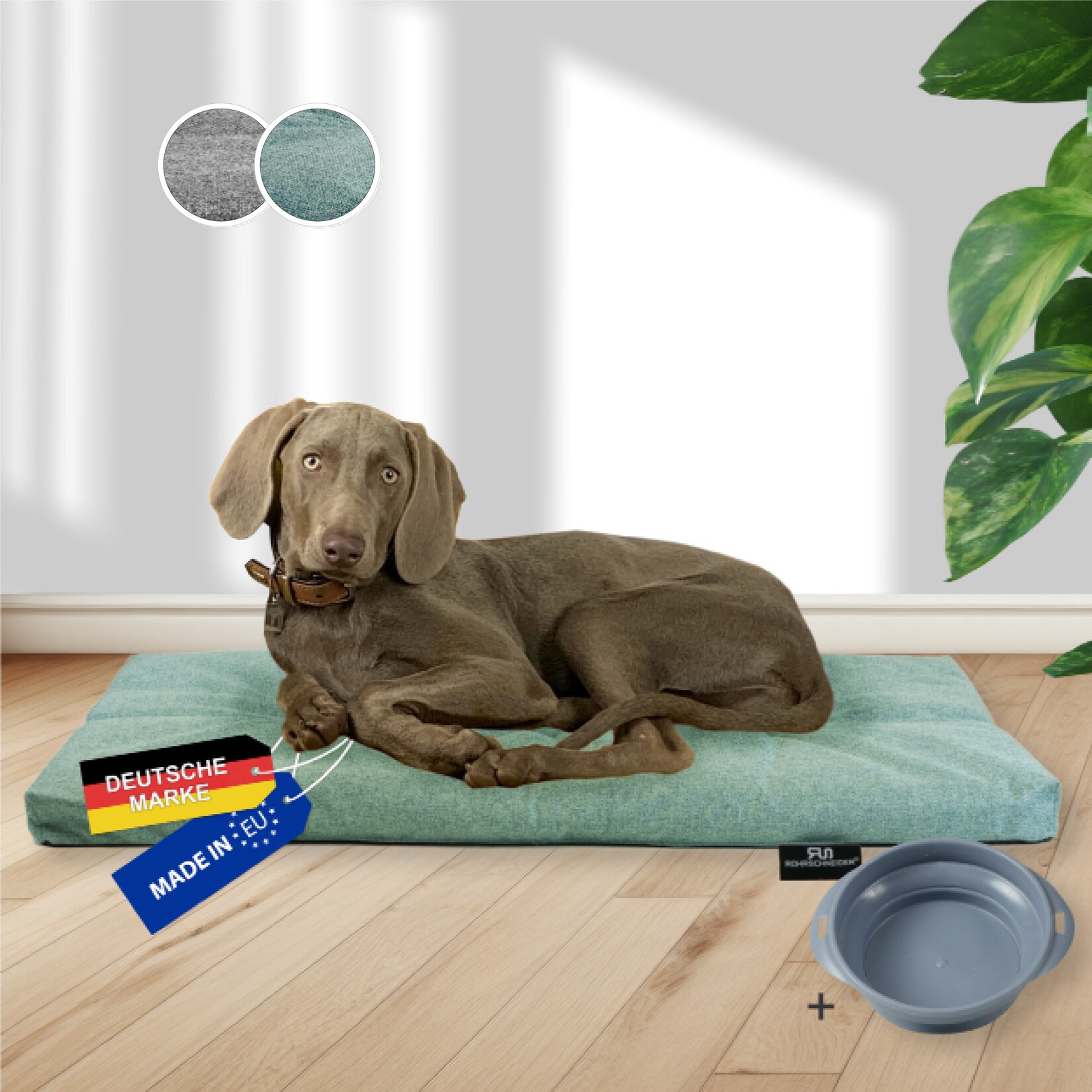 Tierkissen Gr.3 Posterstoff Türkis + faltbarer Reisenapf