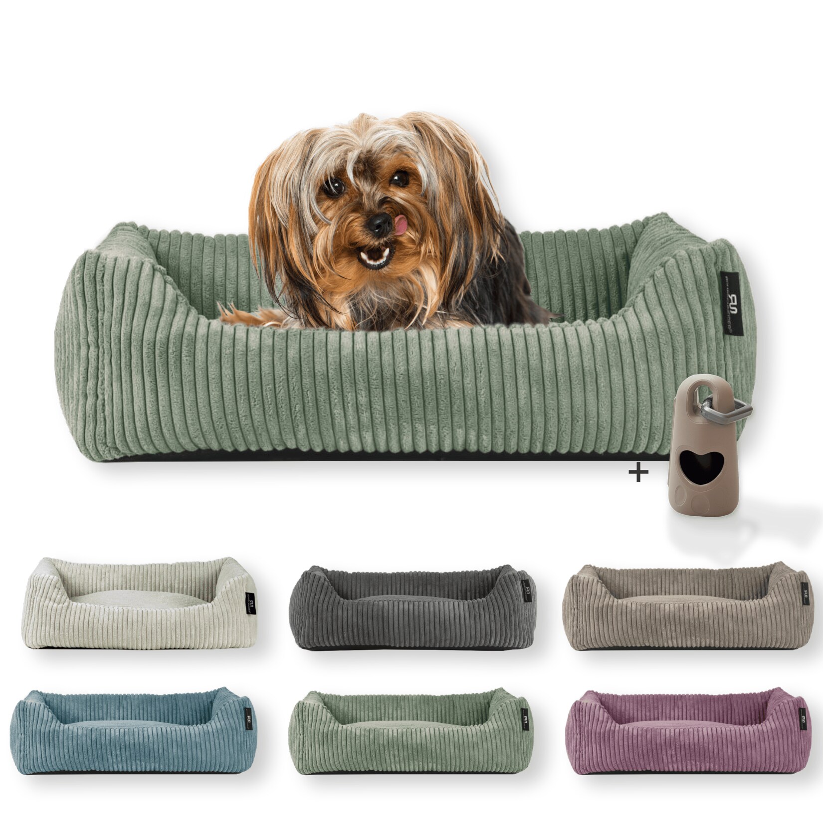 Tierbett Cordstoff breit Gr. 1 taupe + faltbarer Reisenapf