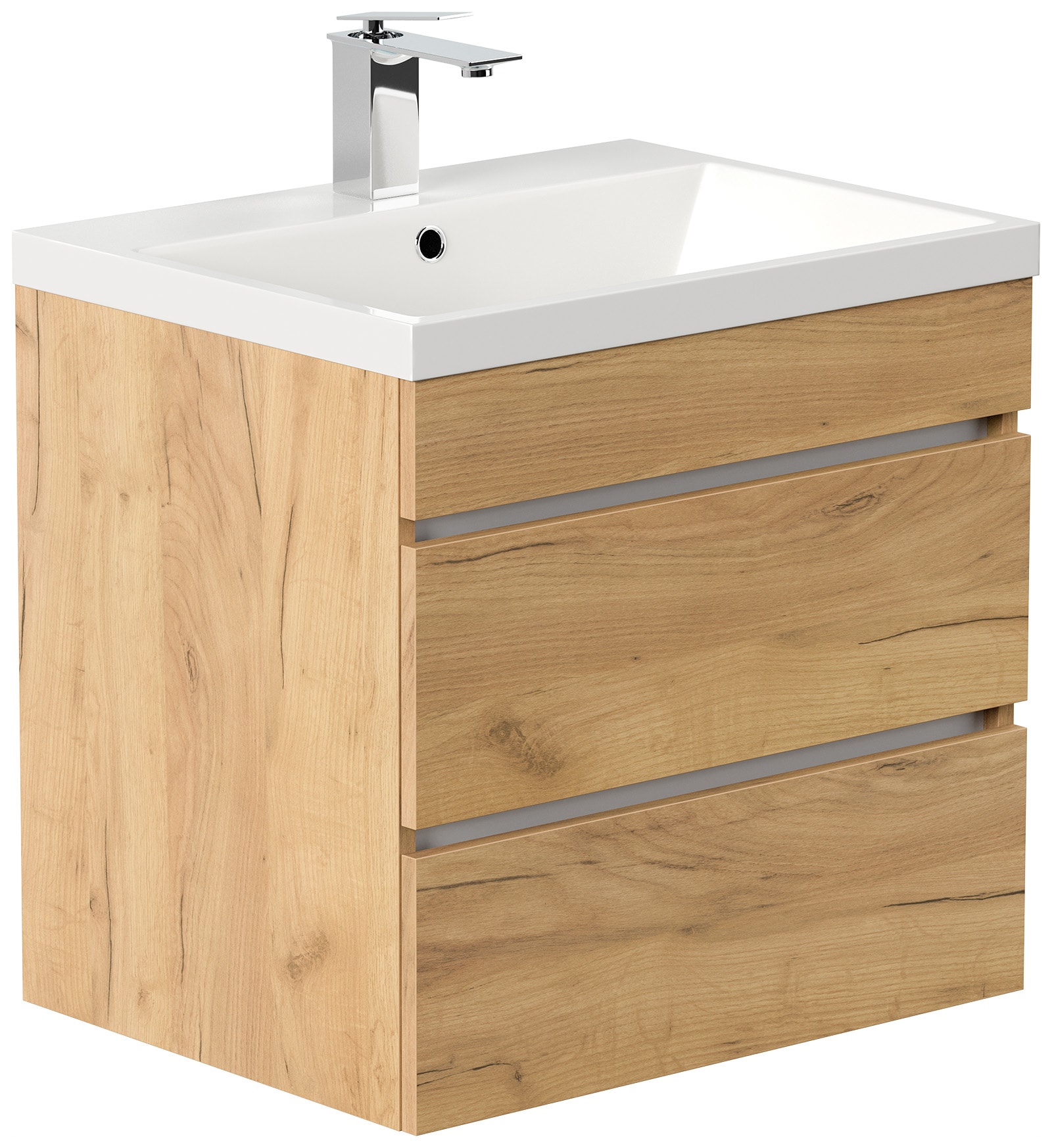 Badm&ouml;bel Fellini 60 SoftClose eiche gold mit drei grifflosen Schubladen 
