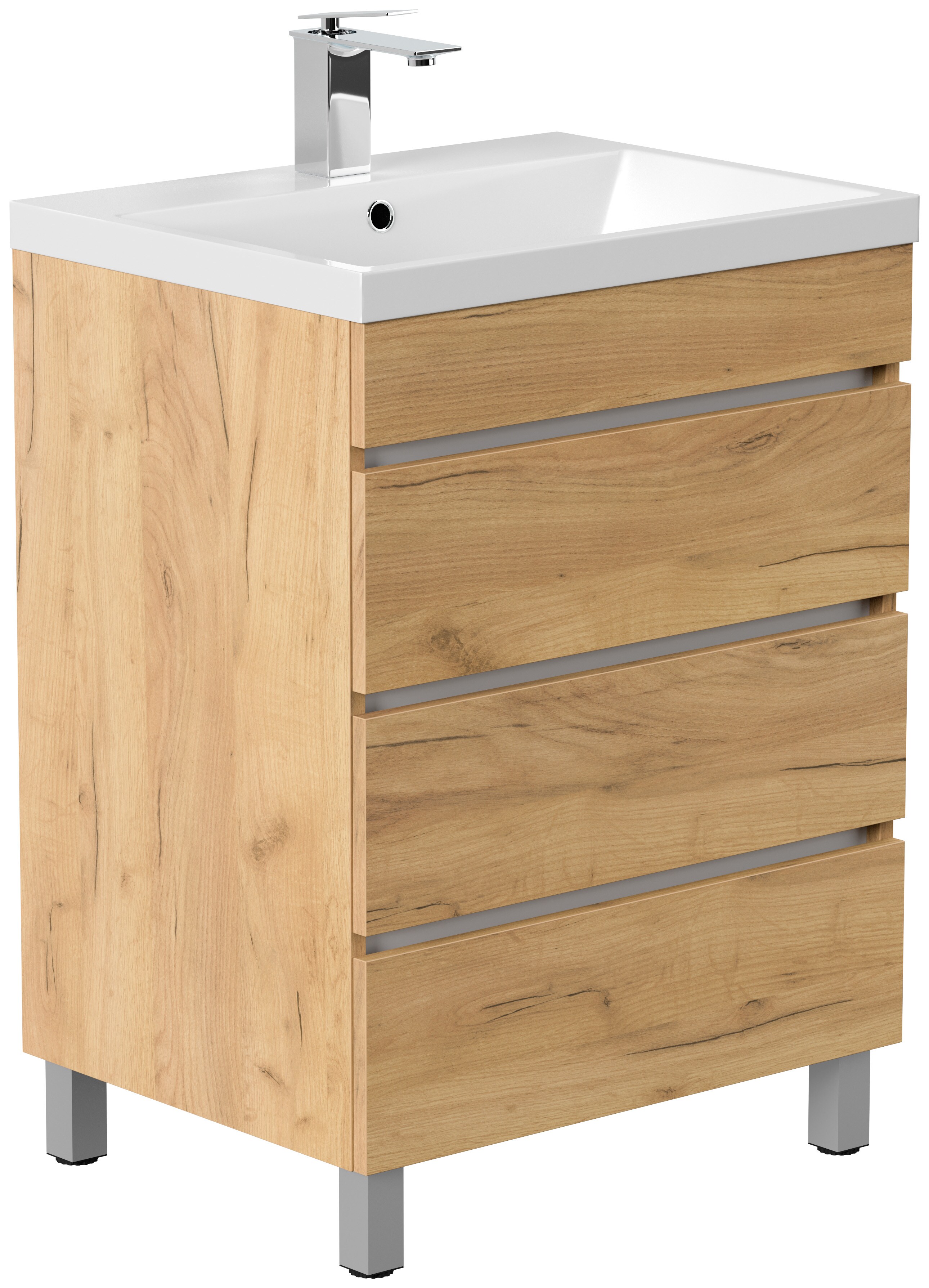 Stand Badm&ouml;bel Fellini 60 SoftClose eiche gold mit drei grifflosen Schubladen 