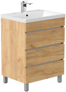 Stand Badmöbel Fellini 60 SoftClose eiche gold mit drei grifflosen Schubladen 