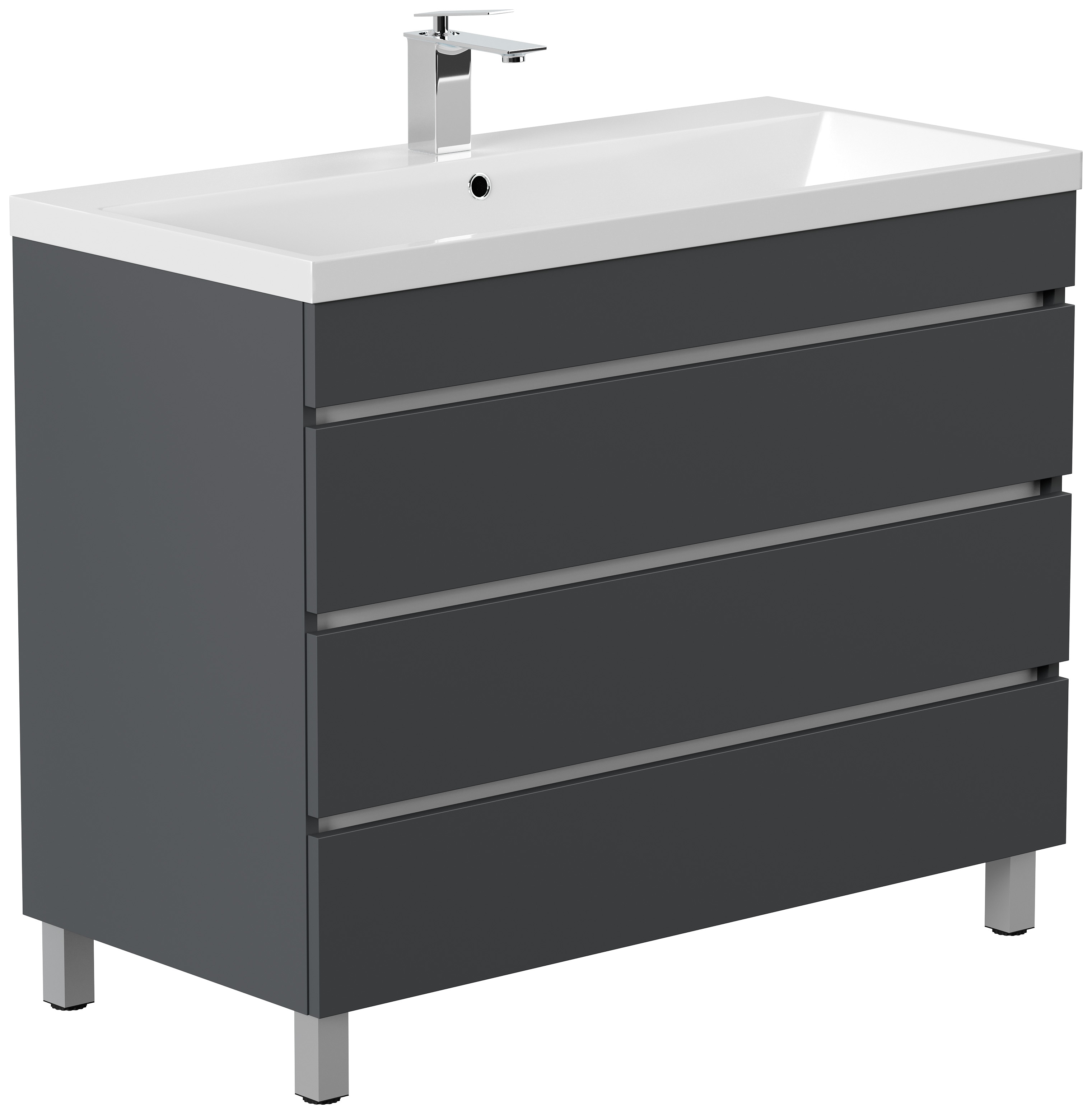 Stand Badm&ouml;bel Fellini 100 weiss hochglanz mit drei grifflosen Schubladen 