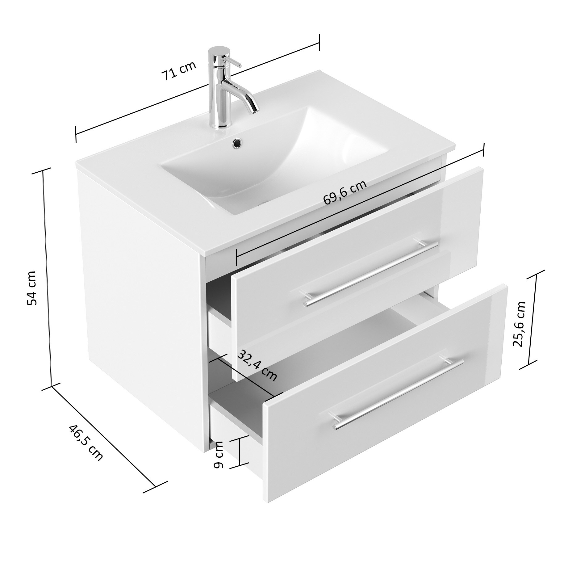 Badm&ouml;bel Homeline 70 weiss hochglanz 