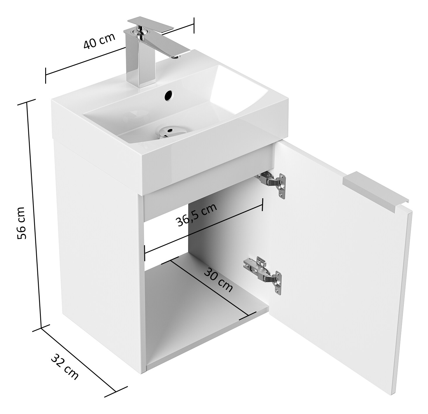 G&auml;ste WC Badm&ouml;bel Cubi Slimline 40cm SoftClose wei&szlig; hochglanz 