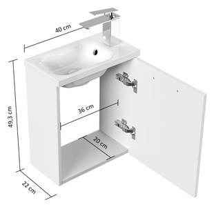 Gäste WC Badmöbel Pieni Slimline 40cm SoftClose weiß hochglanz 