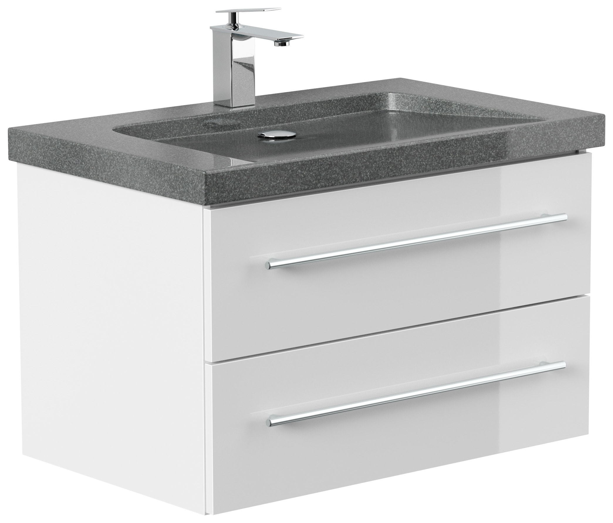 Badm&ouml;bel Granit G654 YAMO 75cm 1 Hahnloch SoftClose wei&szlig; hochglanz 