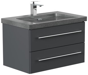 Badmöbel Granit G654 YAMO 75cm 1 Hahnloch SoftClose weiß hochglanz 