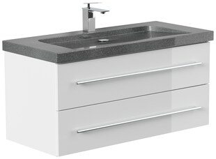 Badmöbel Granit G654 YAMO 100 cm 1 Hahnloch SoftClose weiß hochglanz 