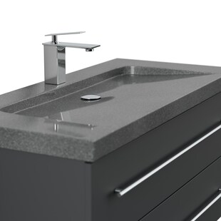 Badmöbel Granit G654 YAMO 100 cm 1 Hahnloch SoftClose weiß hochglanz 