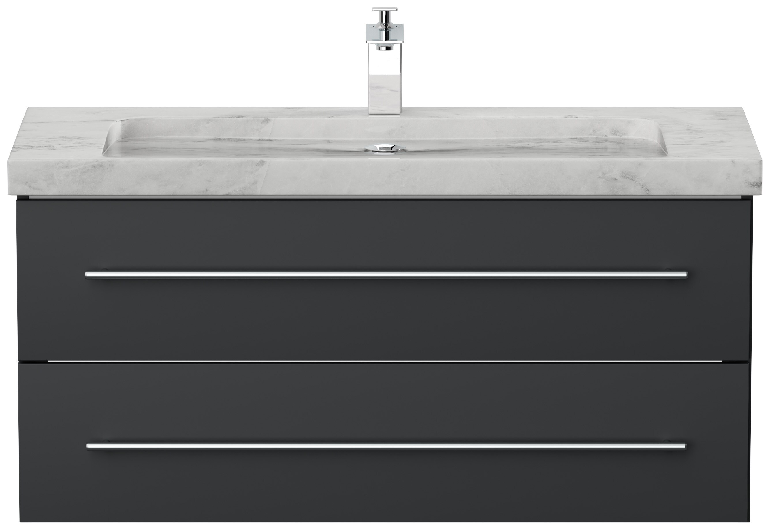 Badm&ouml;bel Marmor Carrara White YAMO 100 cm 1 Hahnloch SoftClose wei&szlig; hochglanz 