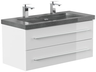 Badmöbel Granit G654 YAMO 100 cm 2 Hahnlöcher SoftClose weiß hochglanz 