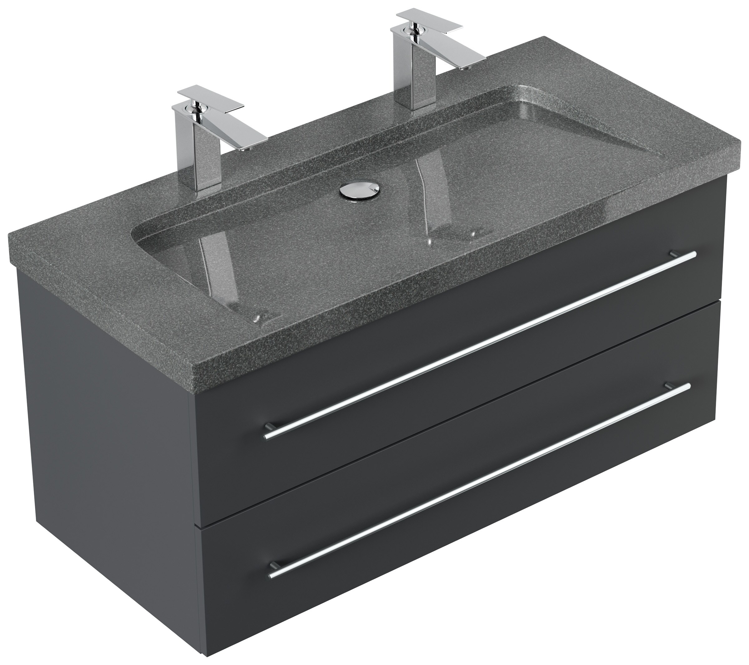 Badm&ouml;bel Granit G654 YAMO 100 cm 2 Hahnl&ouml;cher SoftClose wei&szlig; hochglanz 