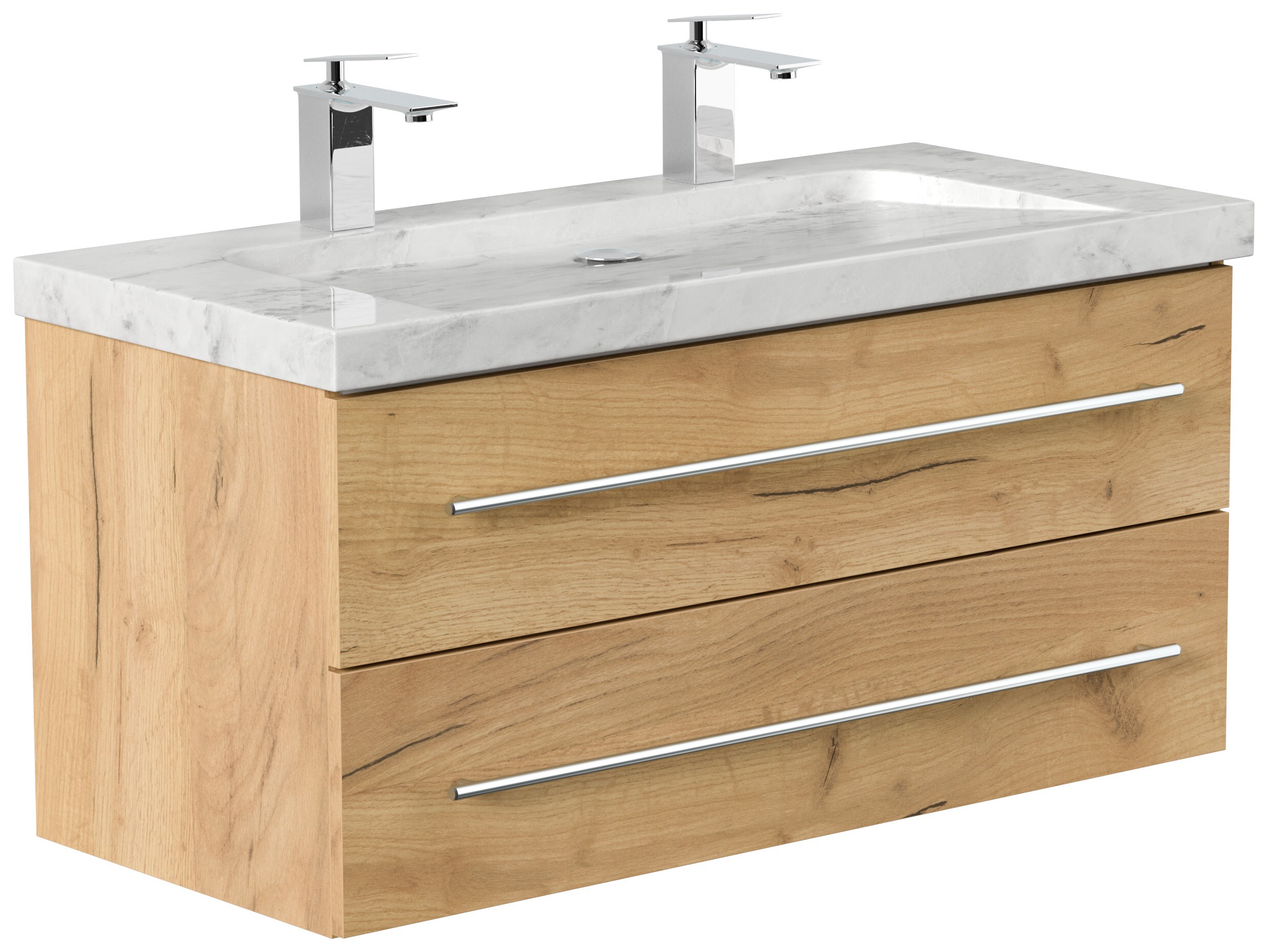 Badm&ouml;bel Marmor Carrara White YAMO 100 cm 2 Hahnl&ouml;cher SoftClose in versch. Ausf&uuml;hrungen 