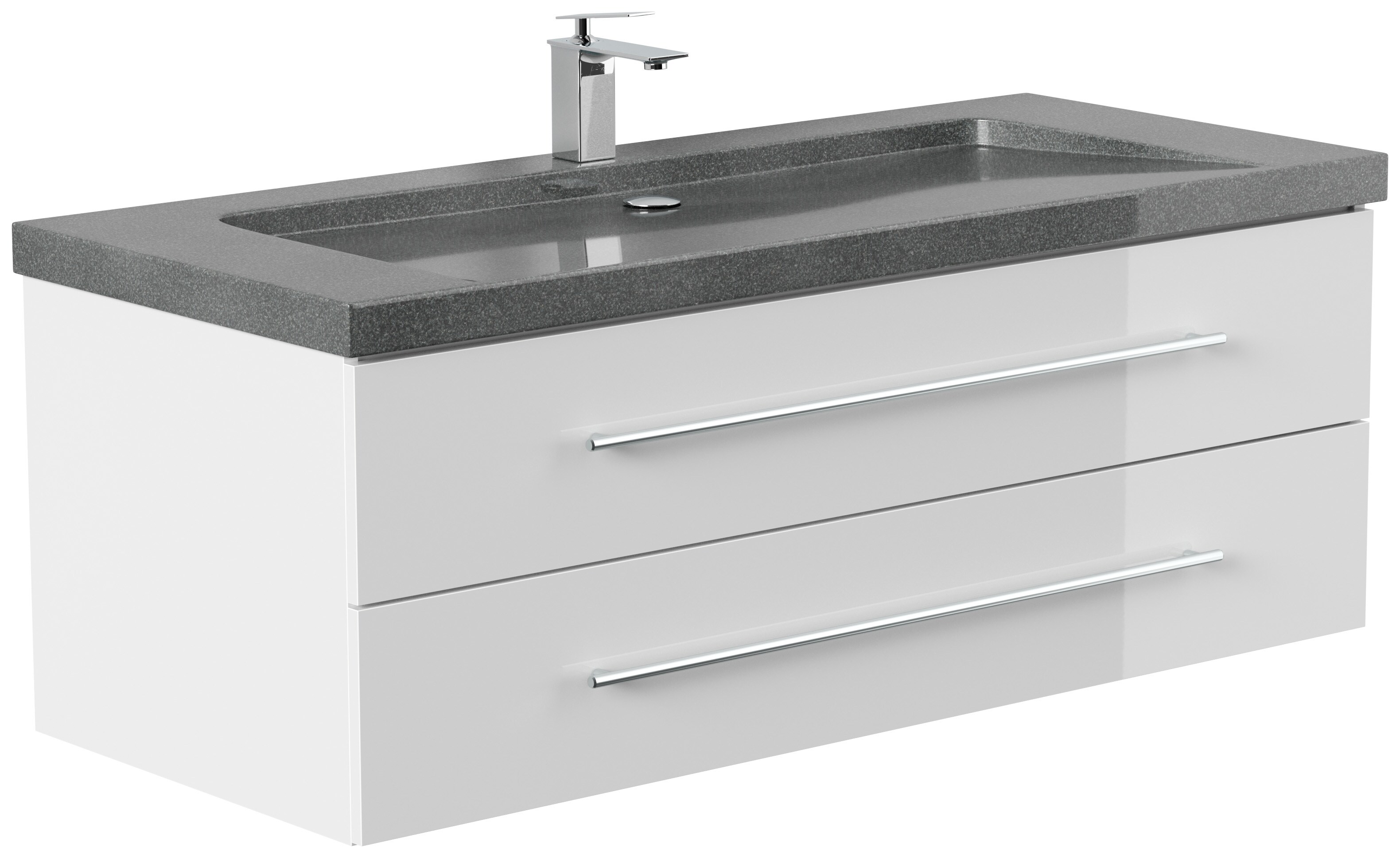 Badm&ouml;bel Granit G654 YAMO 130 cm 1 Hahnloch SoftClose wei&szlig; hochglanz 