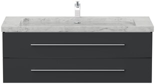 Badmöbel Marmor Carrara White YAMO 130 cm 1 Hahnloch SoftClose weiß hochglanz 