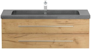 Badmöbel Granit G654 YAMO 130 cm 1 Hahnloch SoftClose weiß hochglanz 