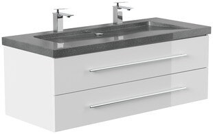 Badmöbel Granit G654 YAMO 130 cm 2 Hahnlöcher SoftClose weiß hochglanz 